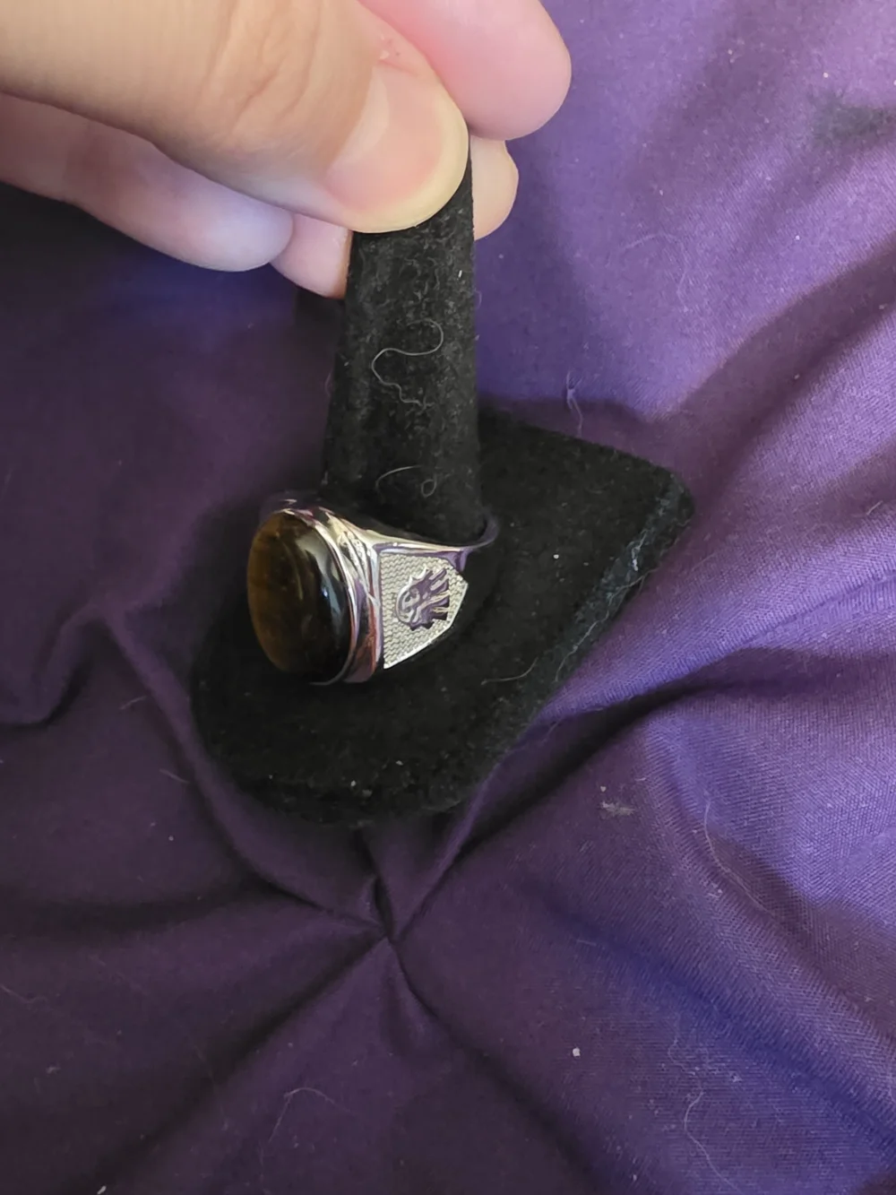 Adjustable Men's Silver Ring with Tiger's Eye Gemstone